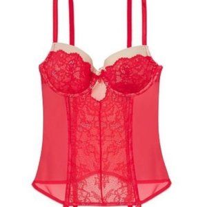 NEW Dream Angels Lace Bustier Red Beige Lace 32C